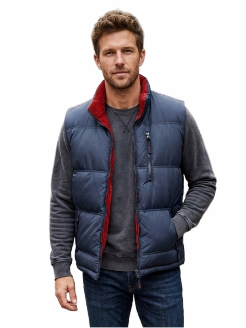 Men's WindRiver reversible Puffer Vest down & feather filled Size L Blue/Red